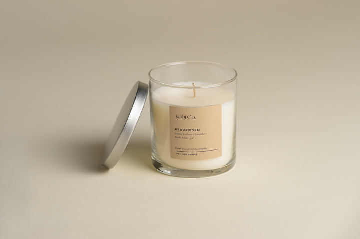 100% Soy luxury Candle poured into glass jar with lid