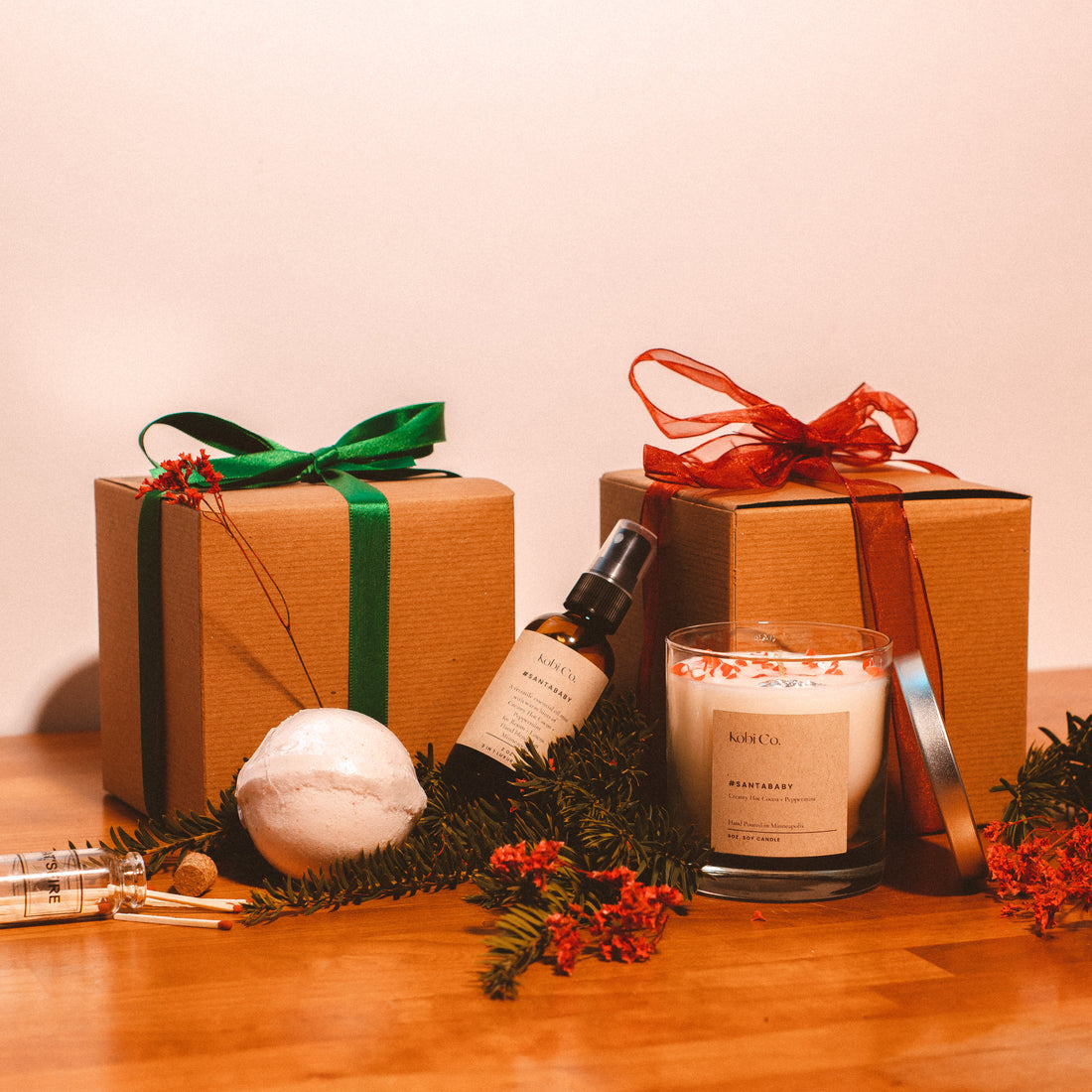 Holiday Candle Bundle Large (9 oz candle, bath bomb, spray + matches + card ) - Love Kobi Co.